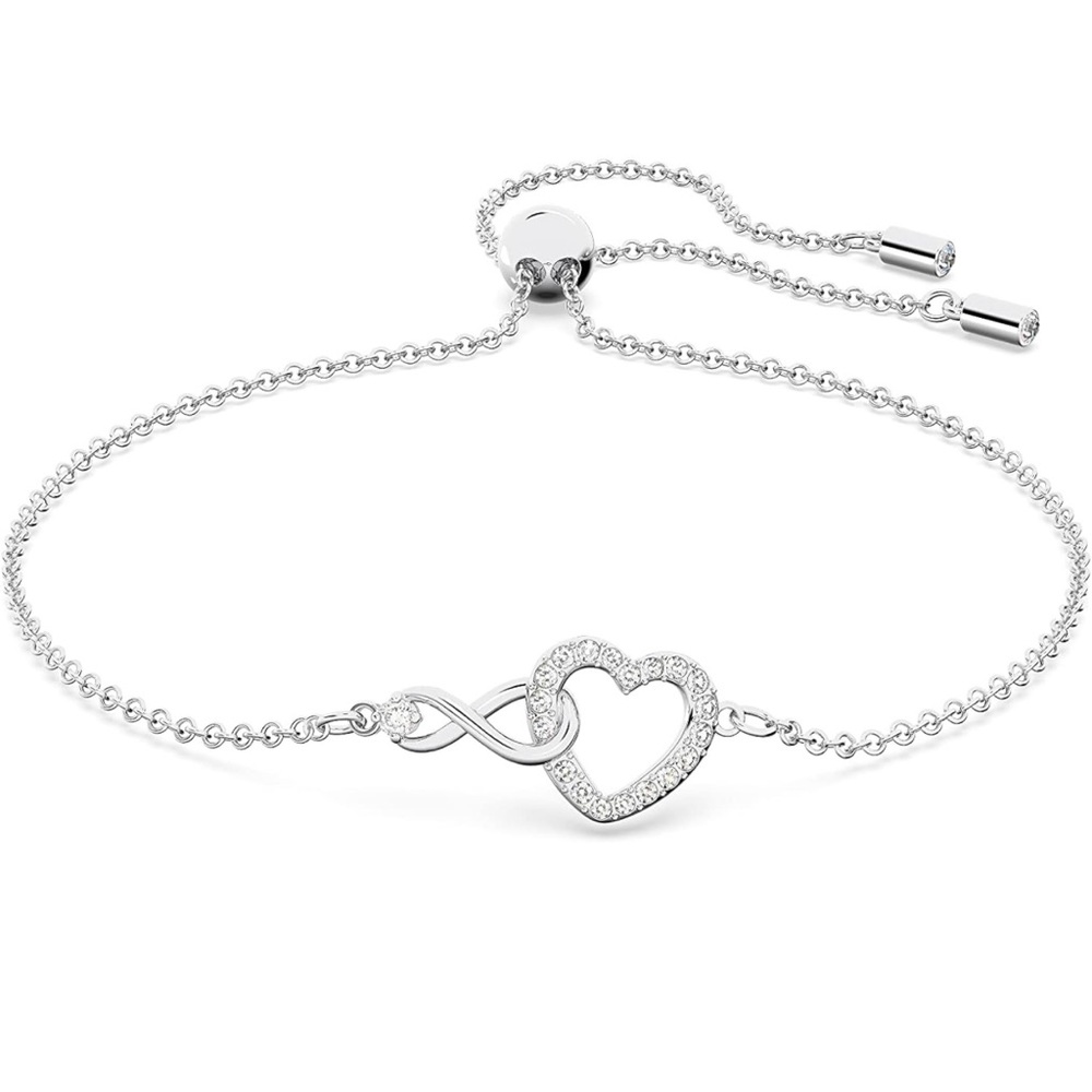 SWAROVSKI • Silver Infinity Heart Chain Bracelet •
